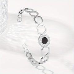 Hexagonal Combo Assembly Men's/Women's 2 Stainless Steel Open Bangles