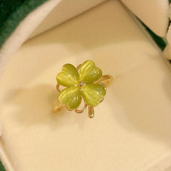 Green Clover Ring Female Summer Light Advanced Sense Index Finger Open Ring