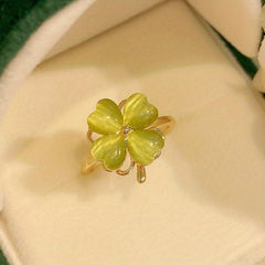 Green Clover Ring Female Summer Light Advanced Sense Index Finger Open Ring
