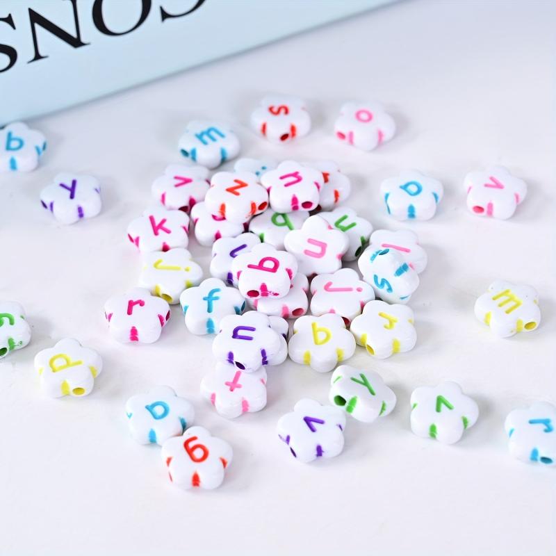 100pcs Plum Blossom Mixed Letter Acrylic Beads DIY Materials Alphabet Spacer