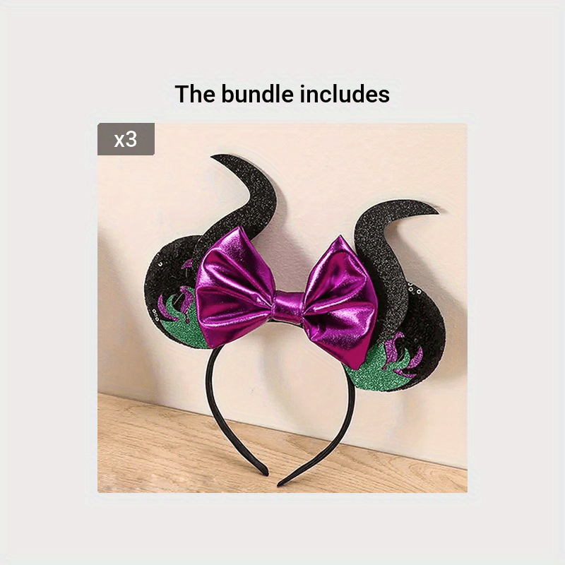 Mouse Ears Bow Headband Halloween Purple Hair Accessories