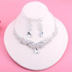 Wedding Crown Necklace Earrings 3pc Set Girls Dress Accessories Chain Tiara