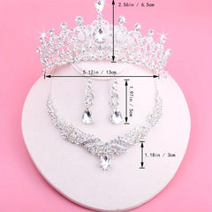 Wedding Crown Necklace Earrings 3pc Set Girls Dress Accessories Chain Tiara