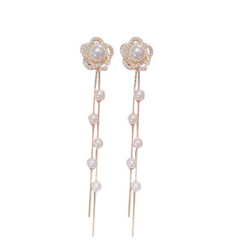 Hollow Flower Pearl & Diamond Earrings - Timeless Tassel Ear Jewelry