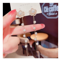 Hollow Flower Pearl & Diamond Earrings - Timeless Tassel Ear Jewelry