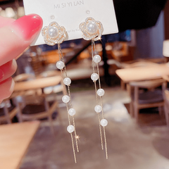 Hollow Flower Pearl & Diamond Earrings - Timeless Tassel Ear Jewelry