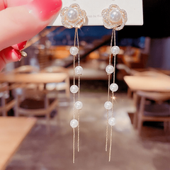 Hollow Flower Pearl & Diamond Earrings - Timeless Tassel Ear Jewelry
