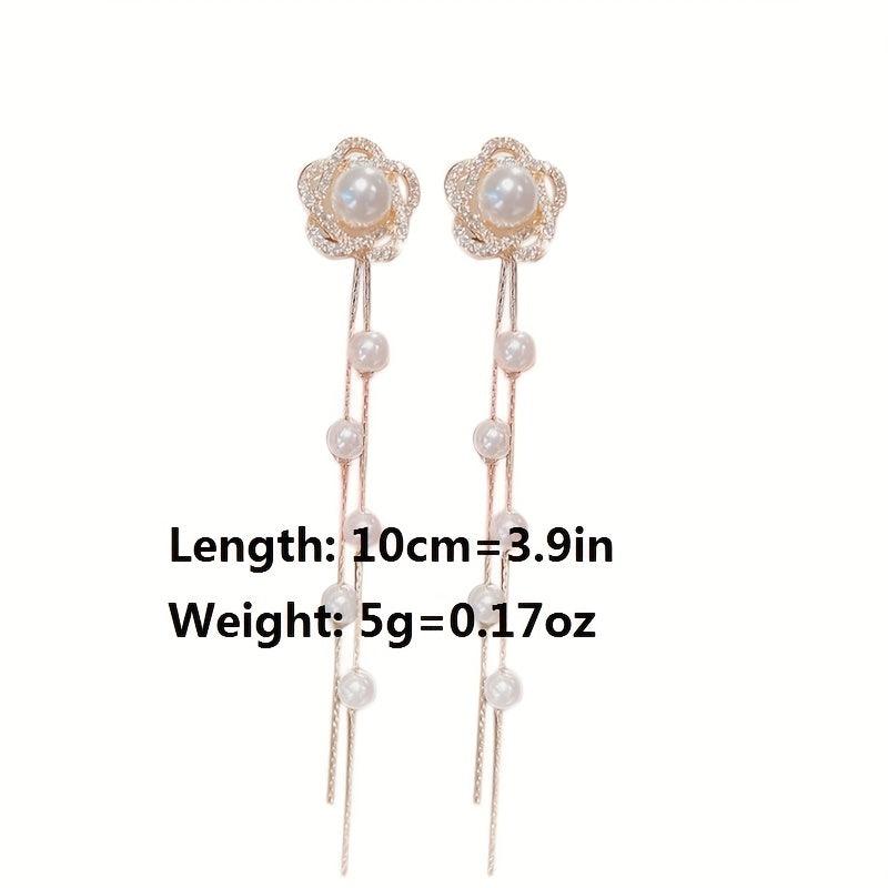 Hollow Flower Pearl & Diamond Earrings - Timeless Tassel Ear Jewelry