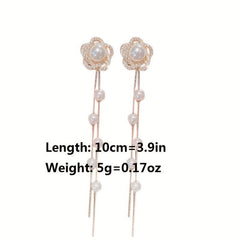 Hollow Flower Pearl & Diamond Earrings - Timeless Tassel Ear Jewelry
