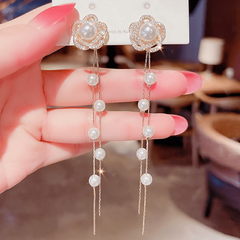 Hollow Flower Pearl & Diamond Earrings - Timeless Tassel Ear Jewelry