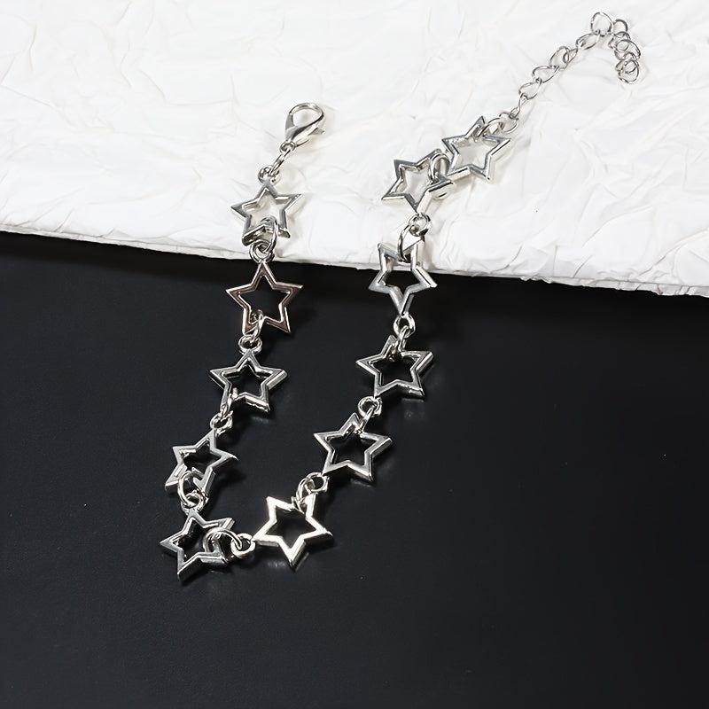 Punk Silvery Pentagram Star Chain Bracelet