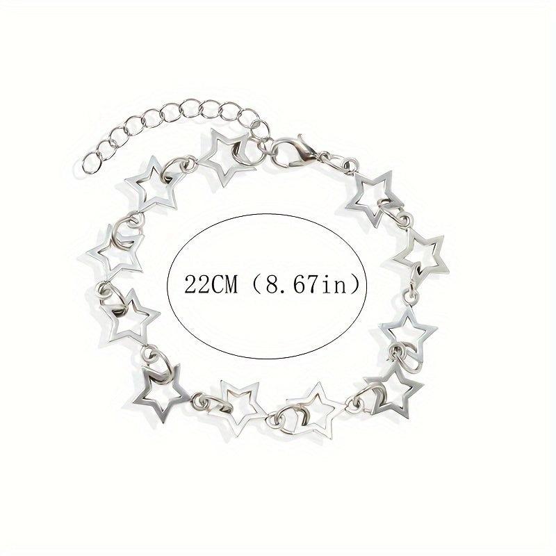Punk Silvery Pentagram Star Chain Bracelet