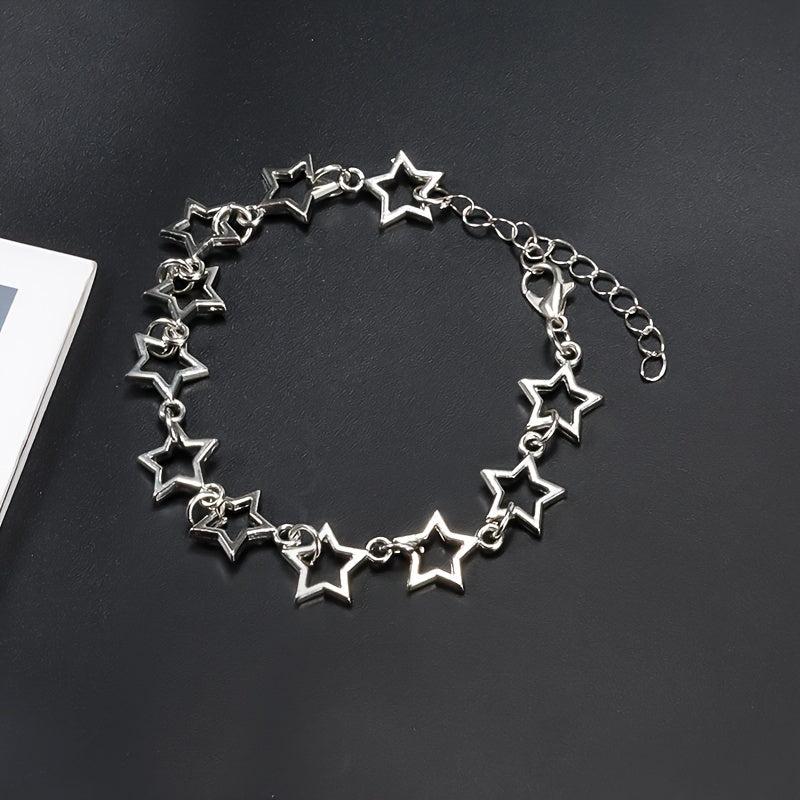 Punk Silvery Pentagram Star Chain Bracelet