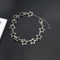 Punk Silvery Pentagram Star Chain Bracelet