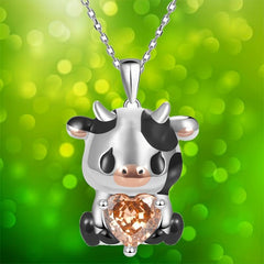 Orange Heart Cow Pendant Necklace Animal Pattern Jewelry Women Girls Gift