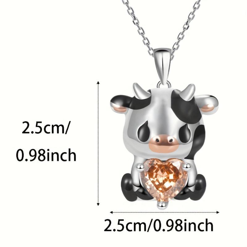 Orange Heart Cow Pendant Necklace Animal Pattern Jewelry Women Girls Gift