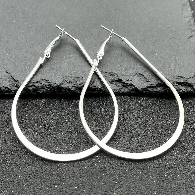 Big U-Shaped Silvery Hoop Earrings for Women
