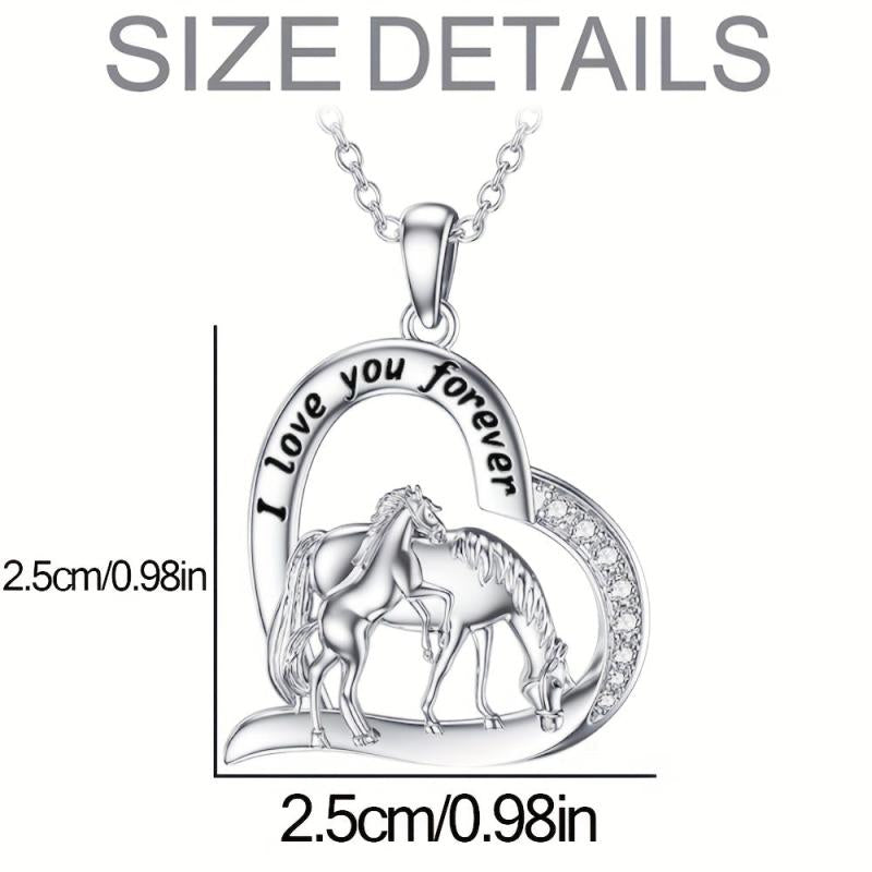 Mother & Child Horse Heart Pendant Necklace Horse Rhinestone Jewelry