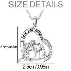 Mother & Child Horse Heart Pendant Necklace Horse Rhinestone Jewelry