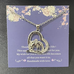 Mother & Child Horse Heart Pendant Necklace Horse Rhinestone Jewelry