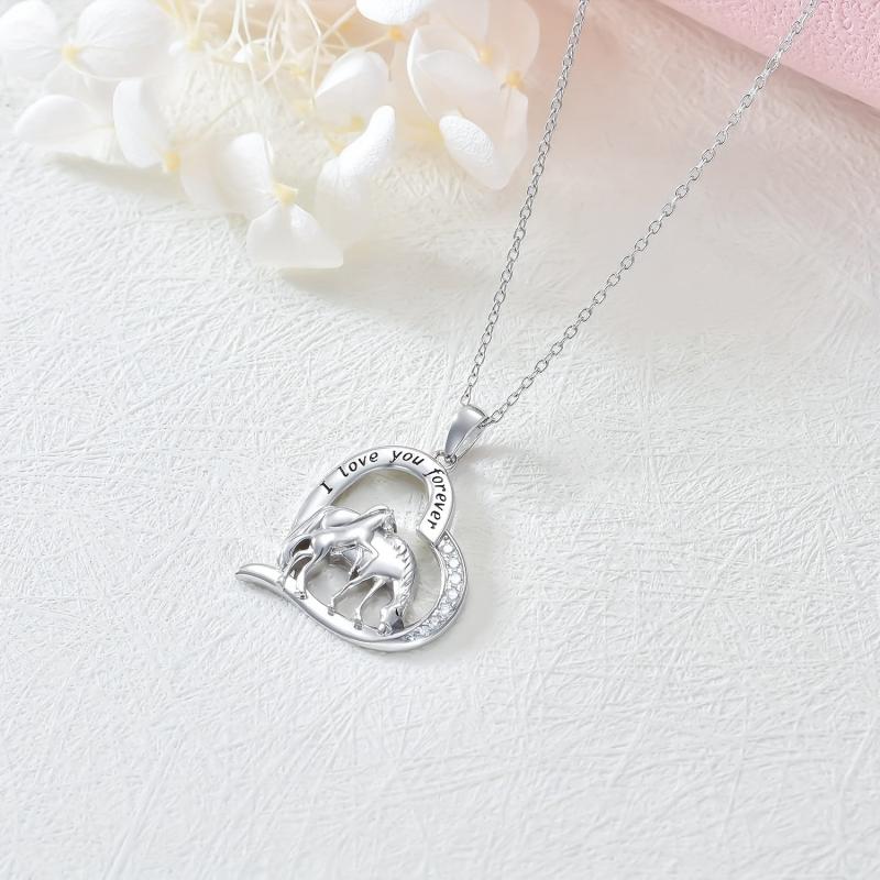 Mother & Child Horse Heart Pendant Necklace Horse Rhinestone Jewelry
