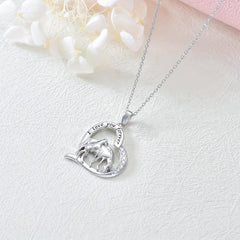 Mother & Child Horse Heart Pendant Necklace Horse Rhinestone Jewelry