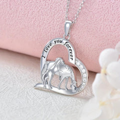 Mother & Child Horse Heart Pendant Necklace Horse Rhinestone Jewelry