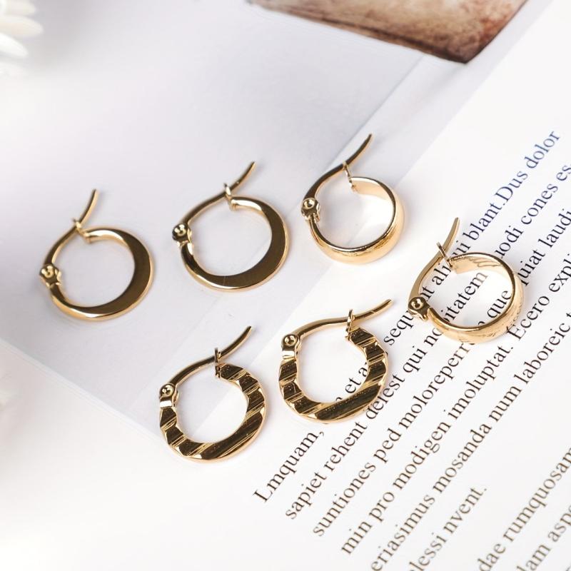 3 Pairs C Type 18k Plated Earrings Ladies Hypoallergenic Hoops Set