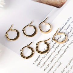 3 Pairs C Type 18k Plated Earrings Ladies Hypoallergenic Hoops Set