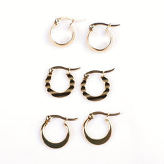 3 Pairs C Type 18k Plated Earrings Ladies Hypoallergenic Hoops Set