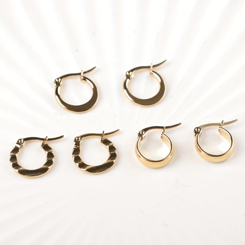 3 Pairs C Type 18k Plated Earrings Ladies Hypoallergenic Hoops Set