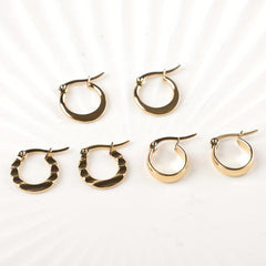 3 Pairs C Type 18k Plated Earrings Ladies Hypoallergenic Hoops Set