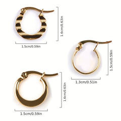 3 Pairs C Type 18k Plated Earrings Ladies Hypoallergenic Hoops Set