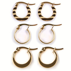3 Pairs C Type 18k Plated Earrings Ladies Hypoallergenic Hoops Set