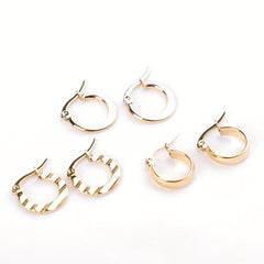 3 Pairs C Type 18k Plated Earrings Ladies Hypoallergenic Hoops Set