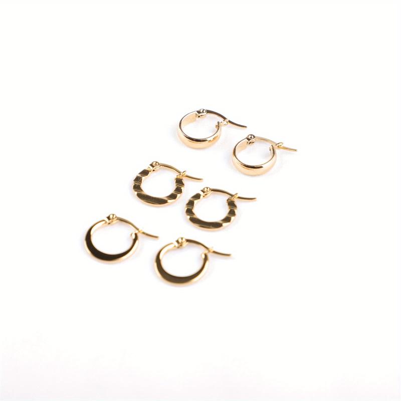 3 Pairs C Type 18k Plated Earrings Ladies Hypoallergenic Hoops Set