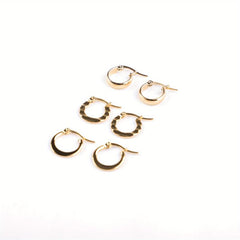 3 Pairs C Type 18k Plated Earrings Ladies Hypoallergenic Hoops Set