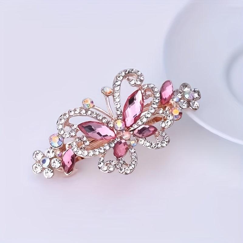 Crystal Butterfly Hair Clip Rhinestone Top Clip Ponytail Accessory