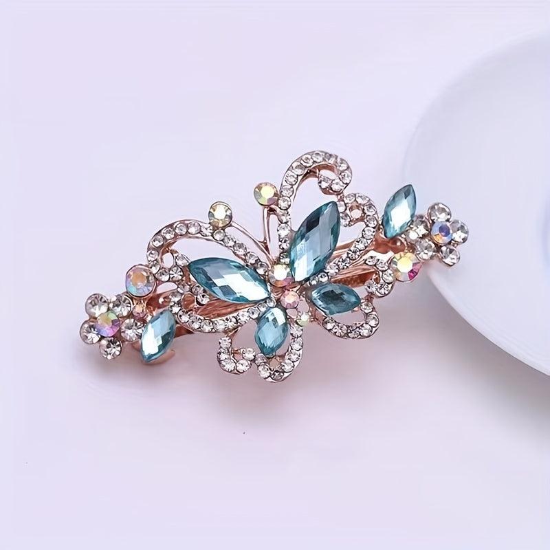 Crystal Butterfly Hair Clip Rhinestone Top Clip Ponytail Accessory