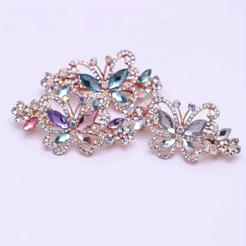 Crystal Butterfly Hair Clip Rhinestone Top Clip Ponytail Accessory