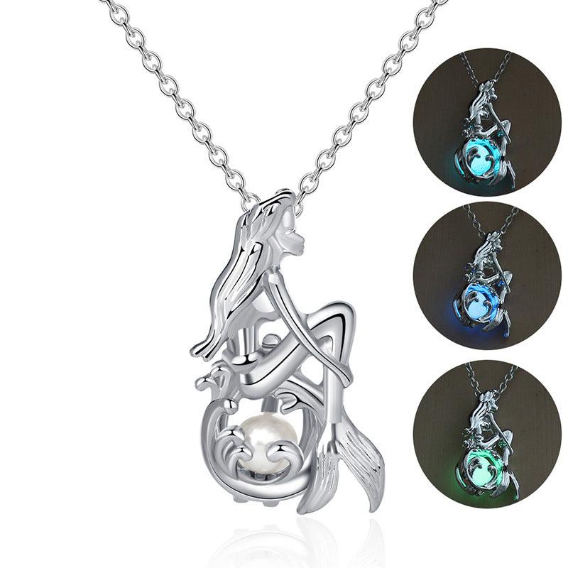 Heart Mermaid Cross Pendant Necklace