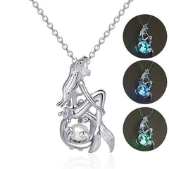 Heart Mermaid Cross Pendant Necklace