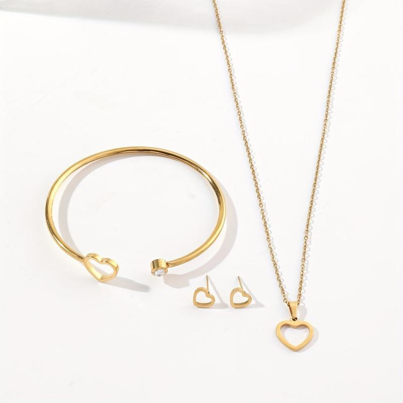 Stainless Steel Jewelry Set Necklace Earrings Bracelet