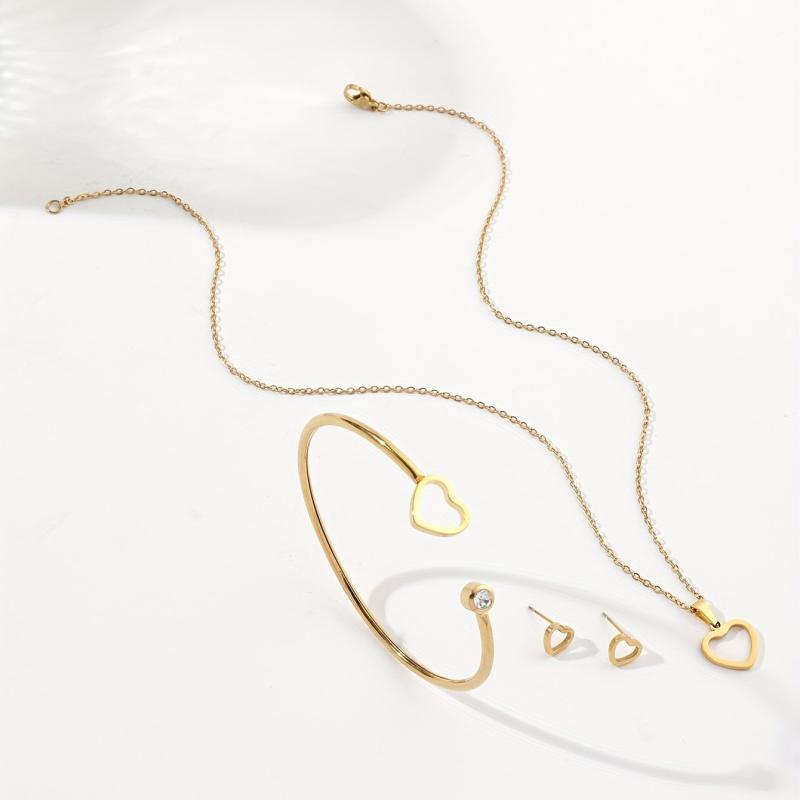 Stainless Steel Jewelry Set Necklace Earrings Bracelet