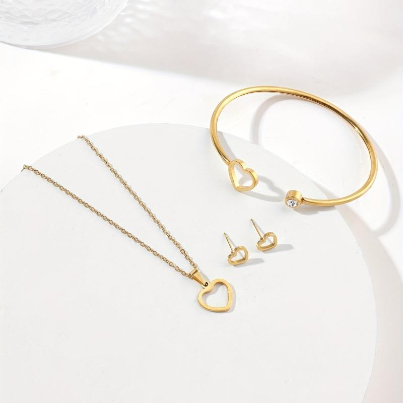 Stainless Steel Jewelry Set Necklace Earrings Bracelet