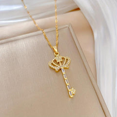 Crown Key Pendant Necklace - Perfect Gift for Women
