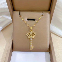 Crown Key Pendant Necklace - Perfect Gift for Women
