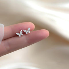 Silver Butterfly Stud Earrings with Crystal Inlay