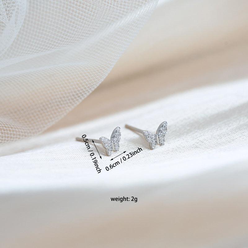 Silver Butterfly Stud Earrings with Crystal Inlay