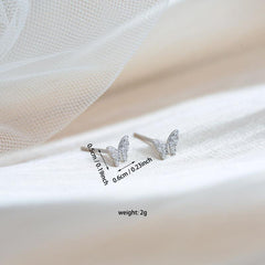 Silver Butterfly Stud Earrings with Crystal Inlay